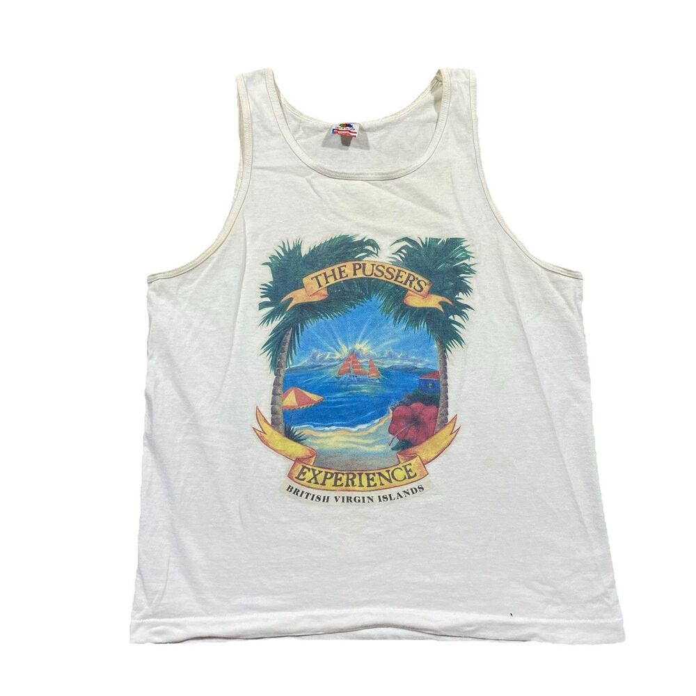 Pusser’s Experience Tank Top Mens L Vintage Made in USA Beach Graphic